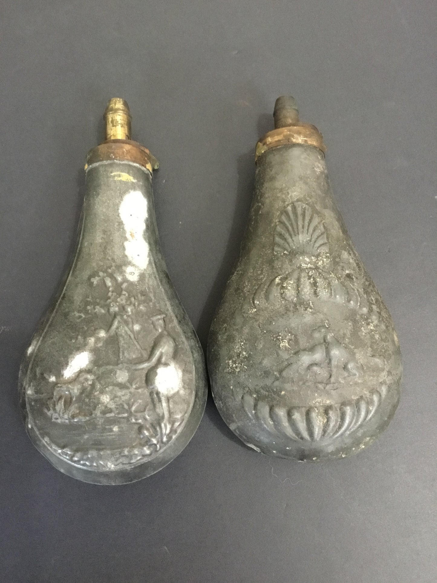 2 Vintage Black Powder Flasks