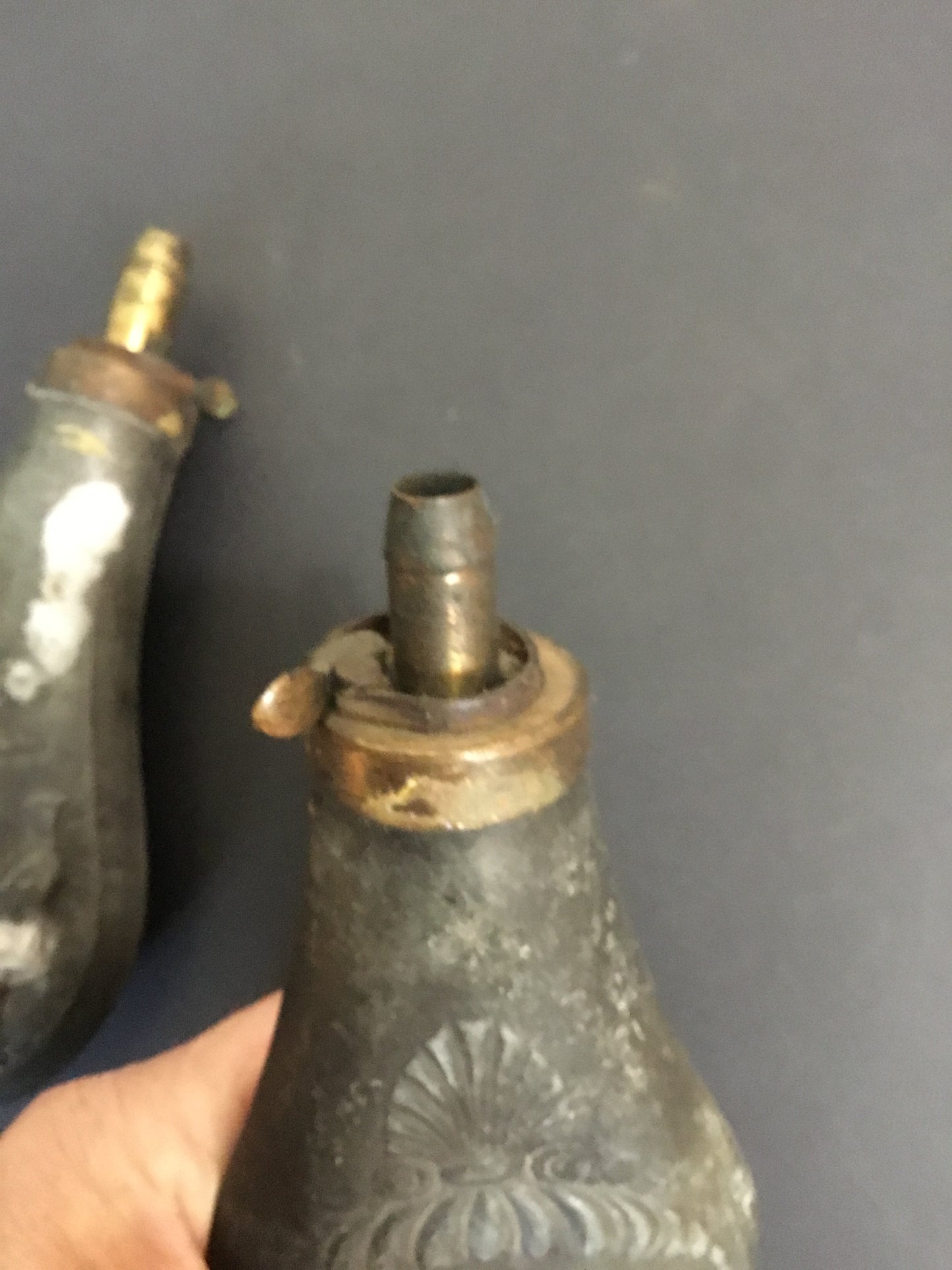 2 Vintage Black Powder Flasks