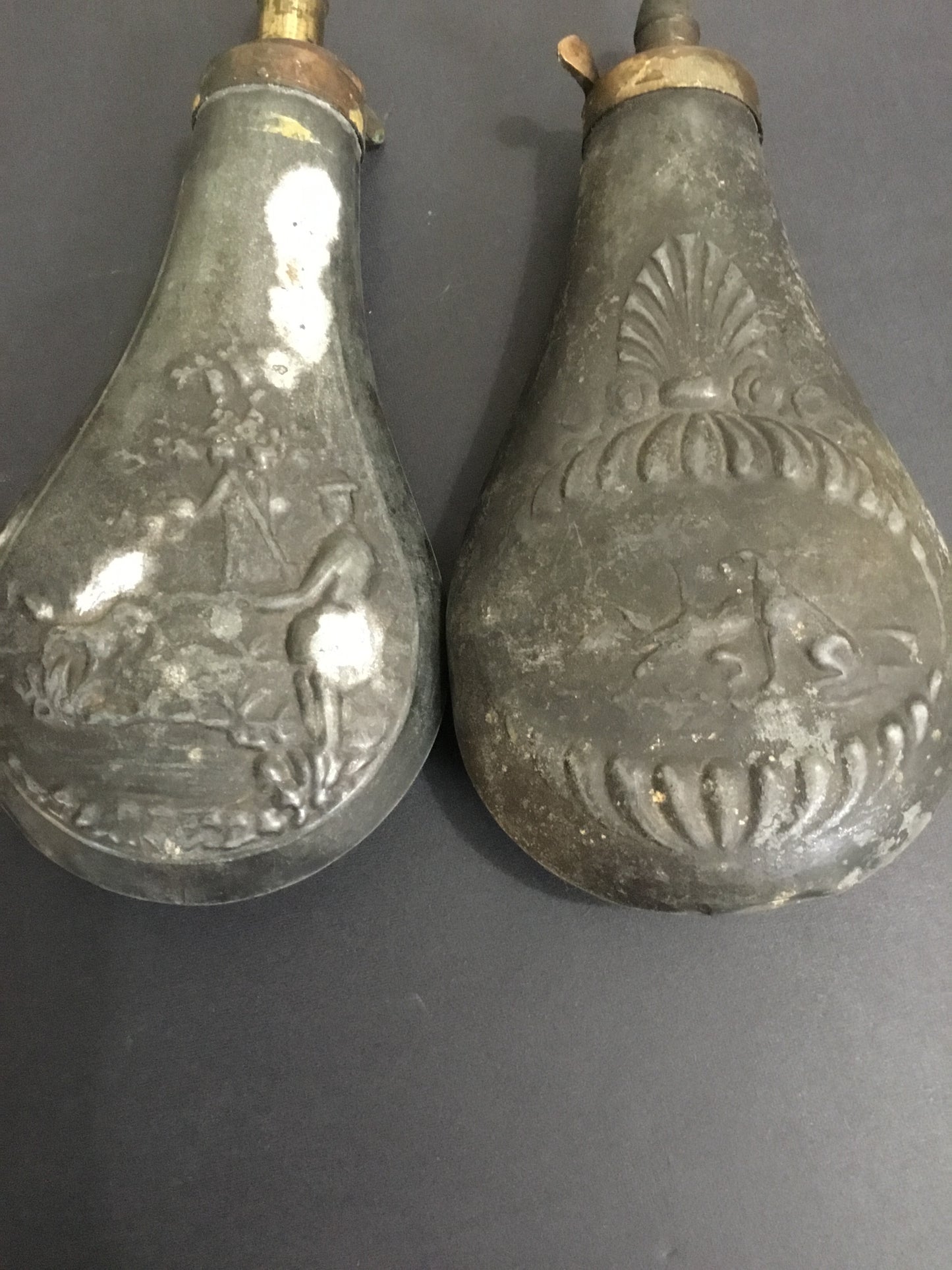 2 Vintage Black Powder Flasks