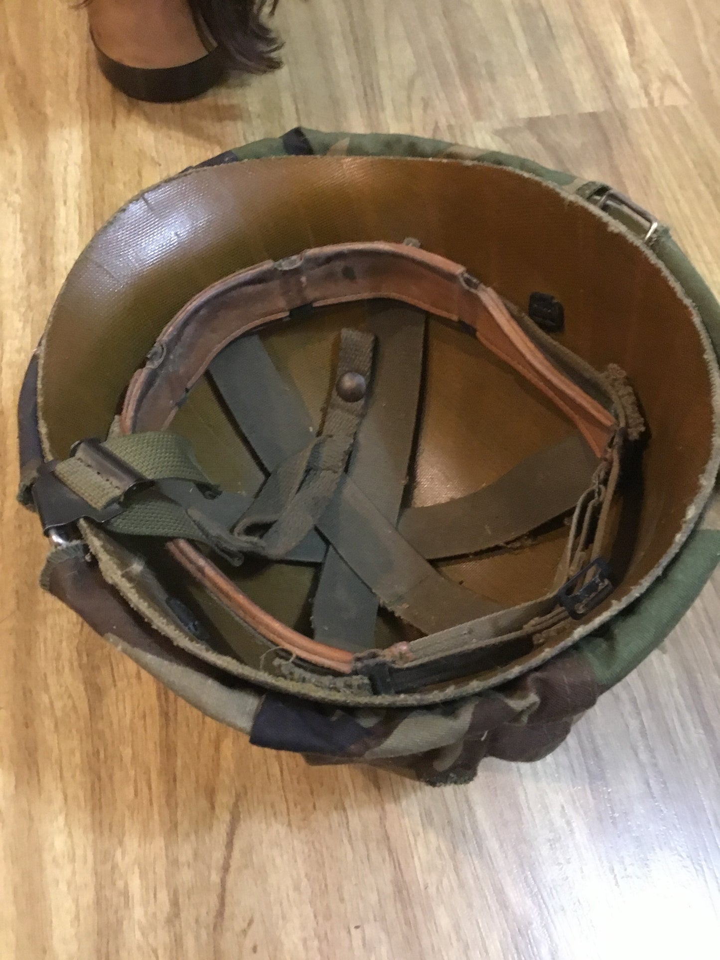 U.S. M1 Helmet with liner and woodland cover