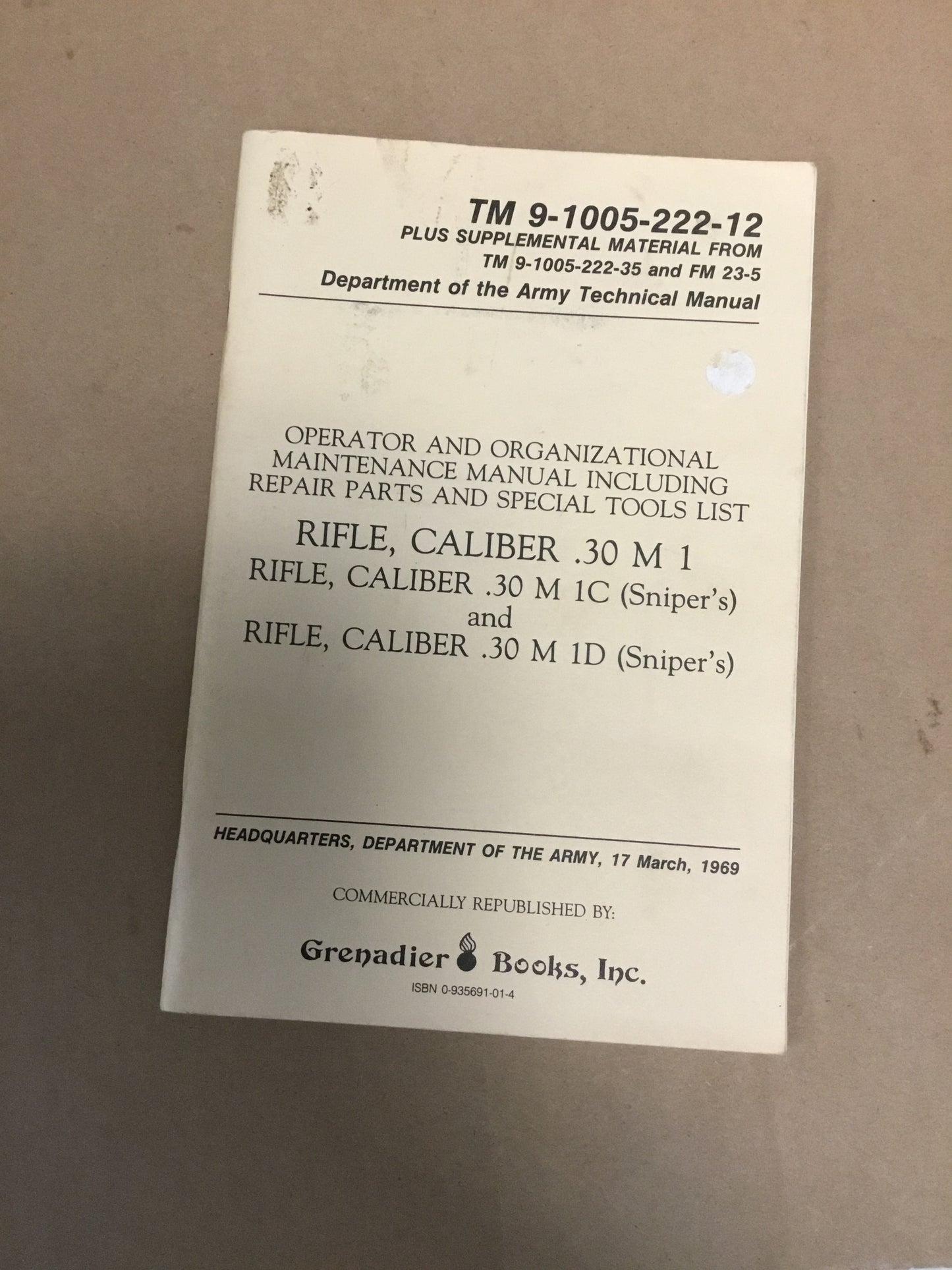 TM9-1005-222-12 Operator Manual including repair parts Rifle Caliber 30 M1 , Snipers
