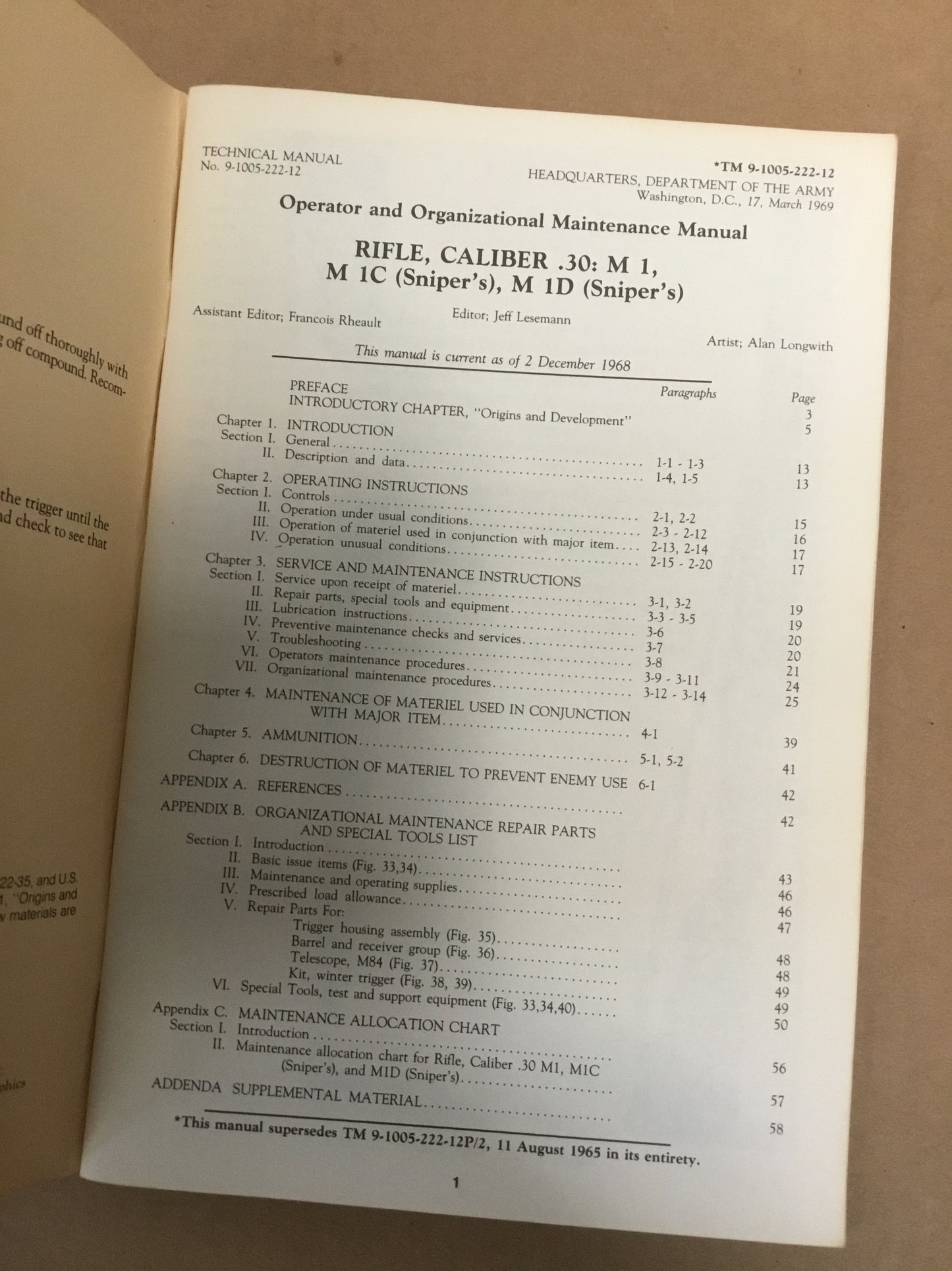 TM9-1005-222-12 Operator Manual including repair parts Rifle Caliber 30 M1 , Snipers