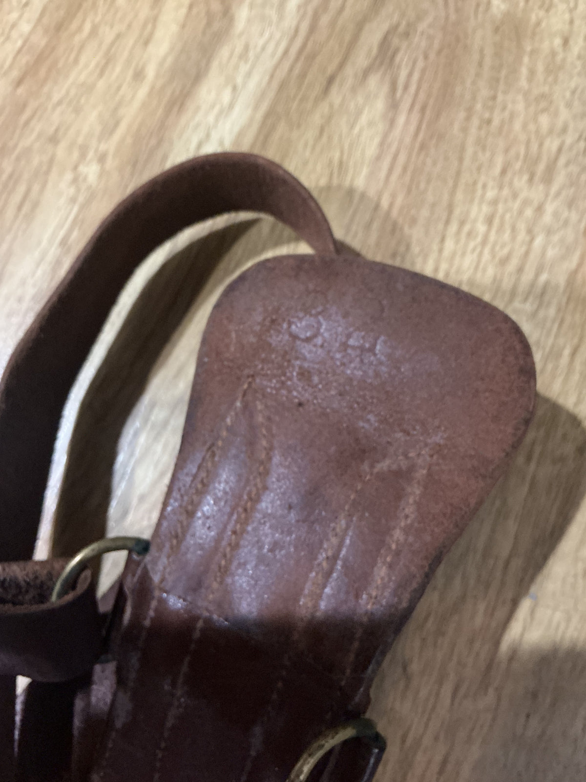 Early Leather Sam Brown Belt with shoulder strap, brass fittings