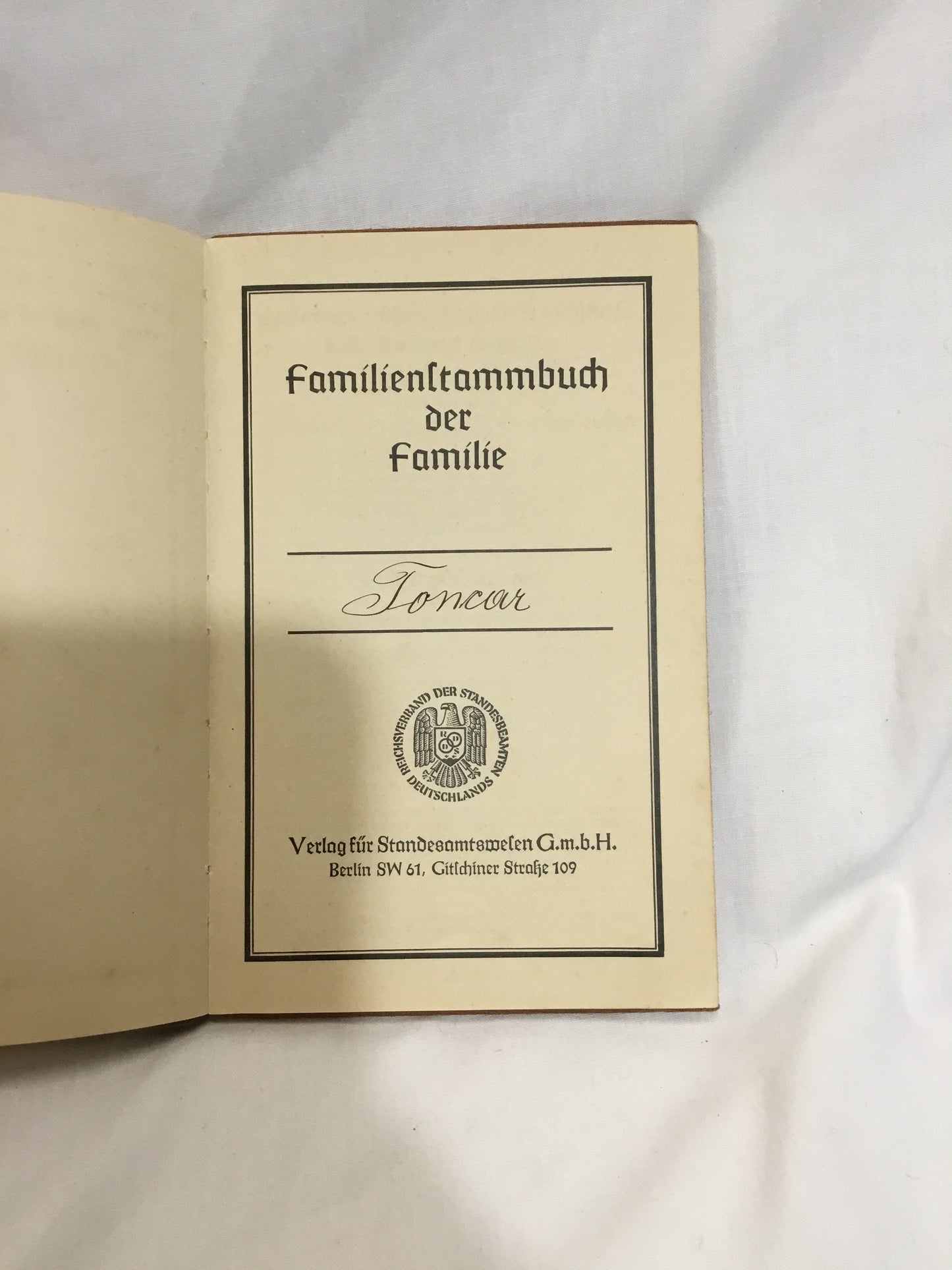 WWII DEUTSCHES EINHEITS STAMMBUCH FAMILIE Germany Family Tree Book urkunde TAGE