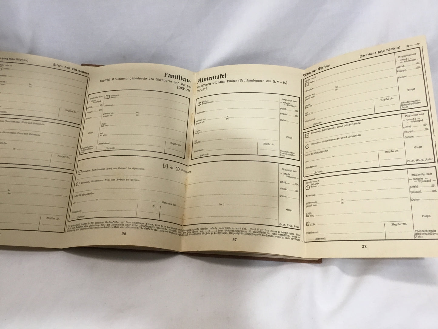 WWII DEUTSCHES EINHEITS STAMMBUCH FAMILIE Germany Family Tree Book urkunde TAGE