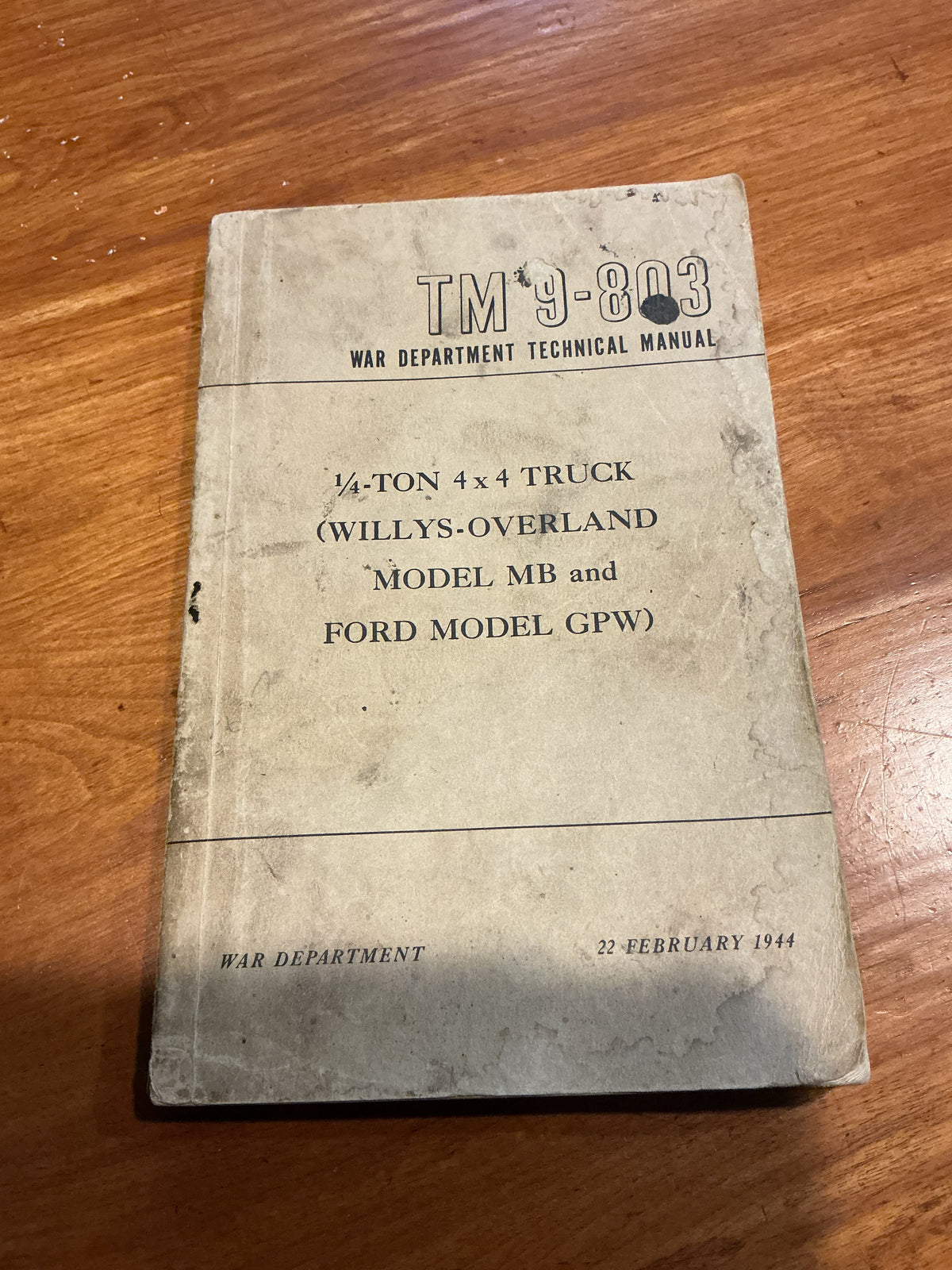 WWII 1944 DATED WILLYS MB AND FORD GPW JEEP TECHNICAL MANUAL