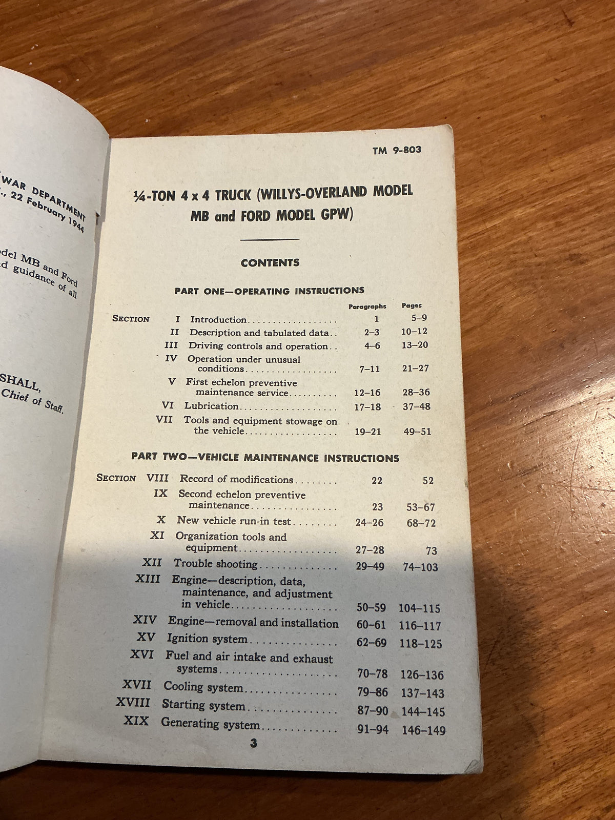 WWII 1944 DATED WILLYS MB AND FORD GPW JEEP TECHNICAL MANUAL