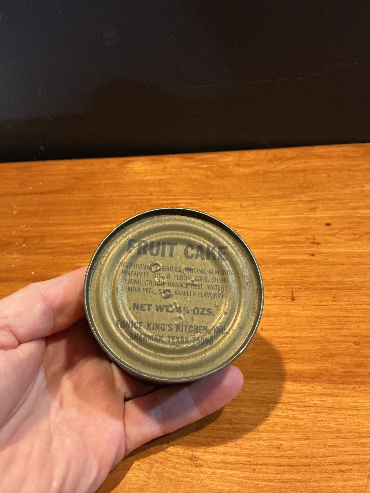 US Army Fruit Cake C-Ration Tin With Contents, 4 3/4 ozs