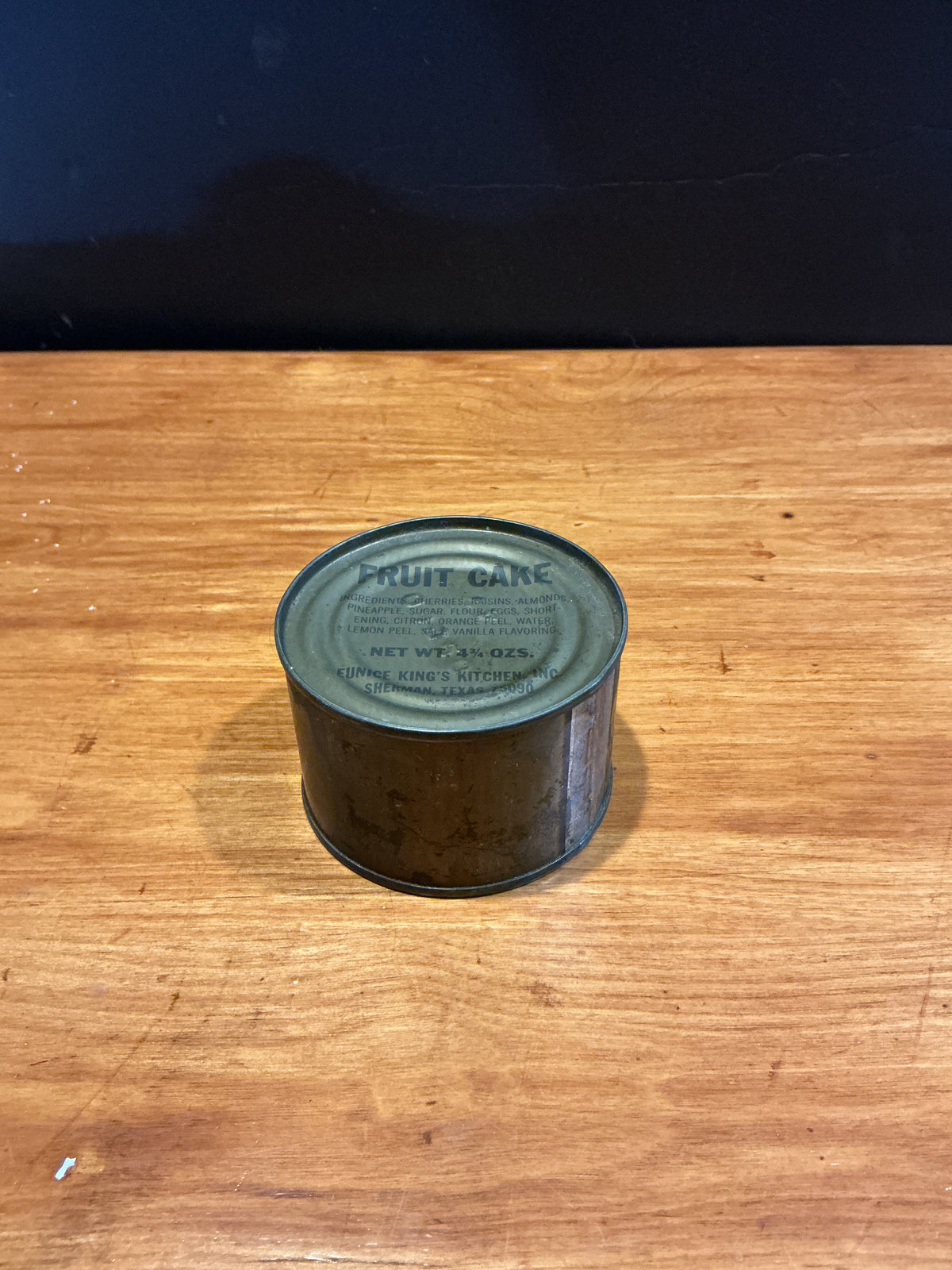 US Army Fruit Cake C-Ration Tin With Contents, 4 3/4 ozs