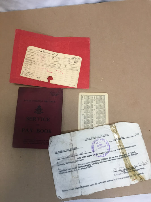 1944 RCAF PAYBOOK, MEDICAL RECORD , POCKET Calendar, Overseas postal Letter