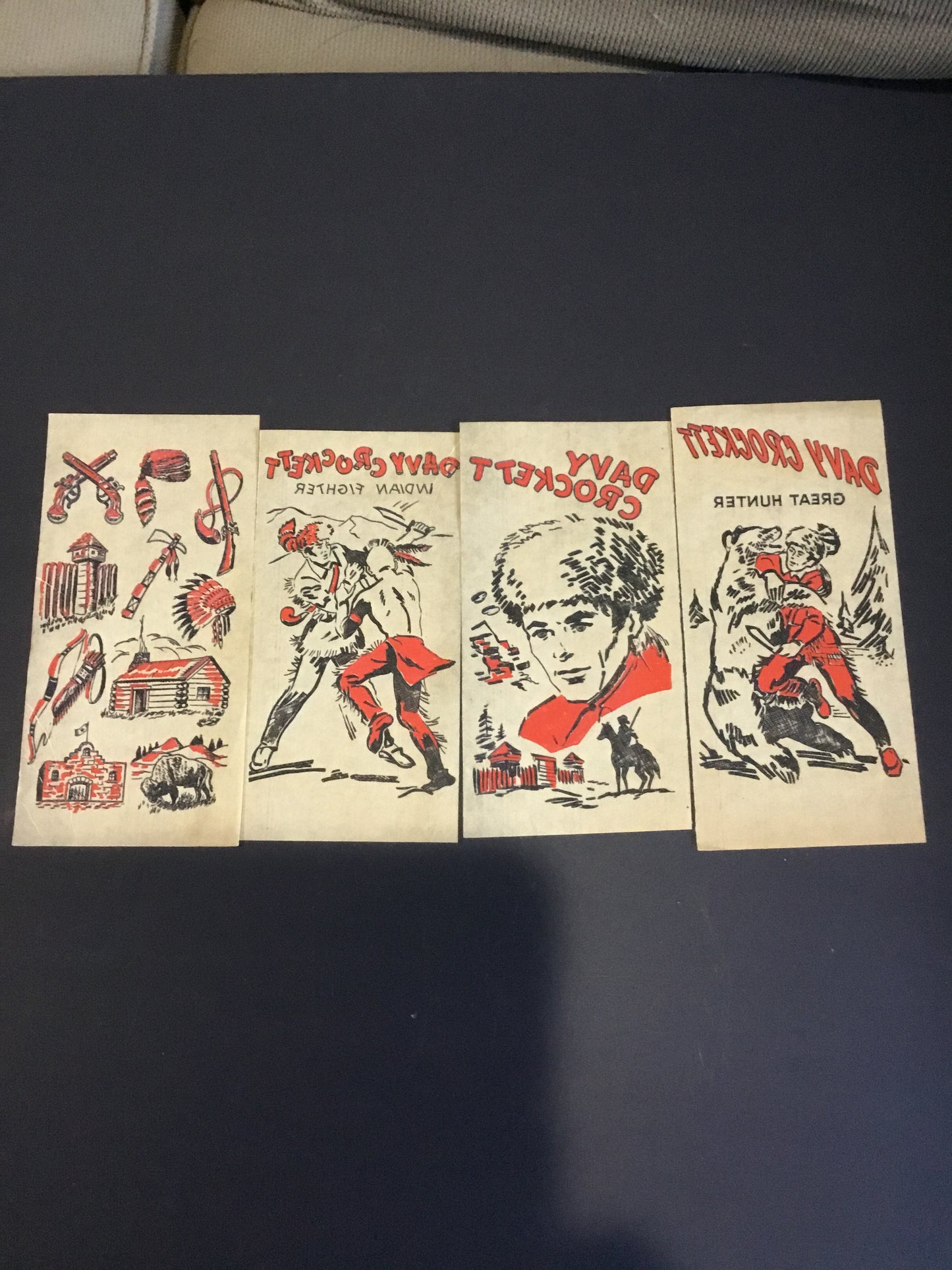 Lot of 4 Vintage 1950s Davy Crockett paper transfer sheets