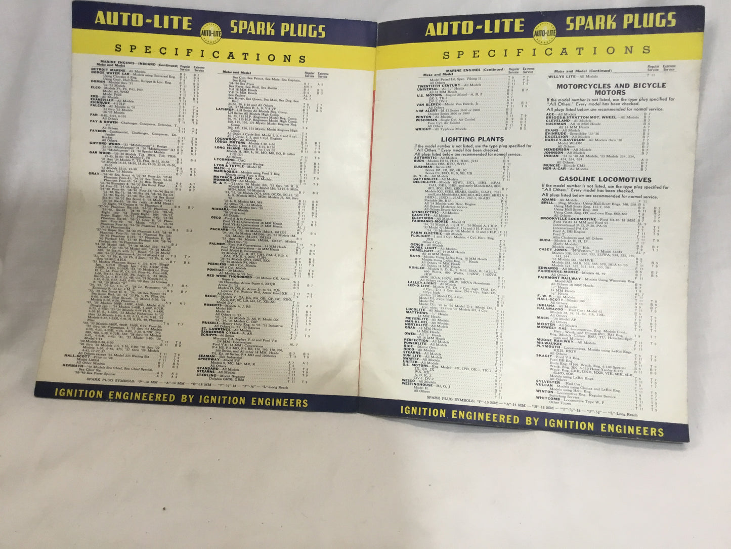 VINTAGE 1940 AUTO- Lite  SPARK PLUG CATALOG SPECIFICATIONS DEALERSHIP REFERENCE