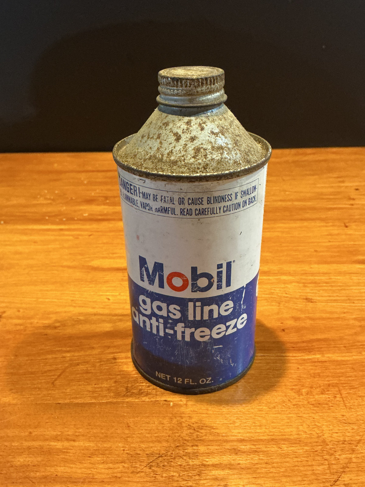 Vintage Mobil Gas Line Anti-Freeze Cone Top Can