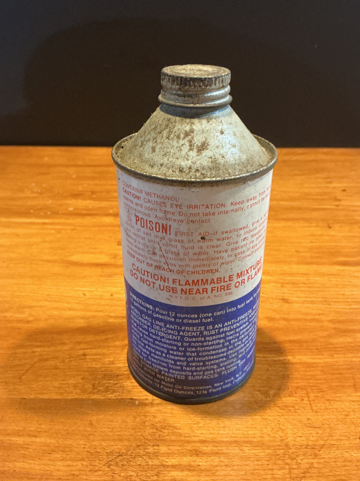 Vintage Mobil Gas Line Anti-Freeze Cone Top Can