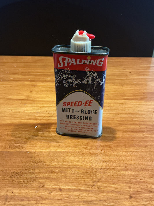 Vintage 4 Floz Spalding Speed-ee Mitt & Glove Dressing Oiler Tin Can Baseball