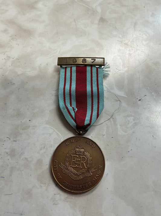 British Army 1987 RMP City of Chichester March Pin Badge Medal BM. In good condition