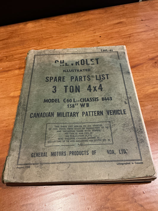 1943 Chevrolet Spare Parts List 3 Ton 4x4 Model C60L Chassis 8443 CMP Vehicle
