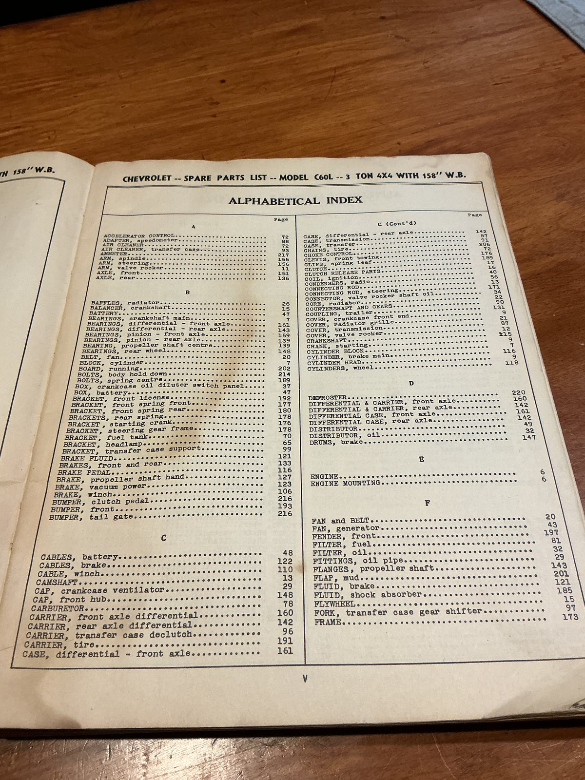 1943 Chevrolet Spare Parts List 3 Ton 4x4 Model C60L Chassis 8443 CMP Vehicle
