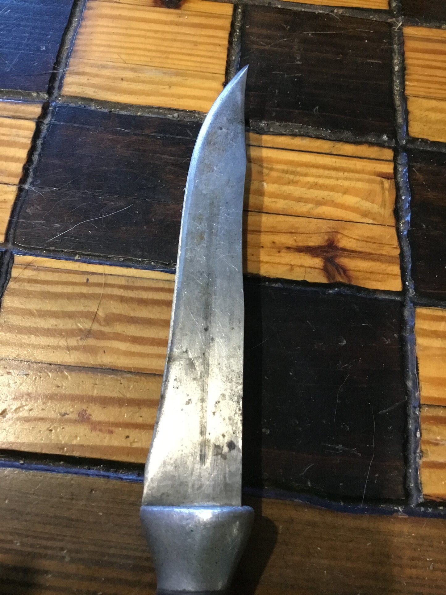 Large Vintage Knife , pressed leather handle inlay