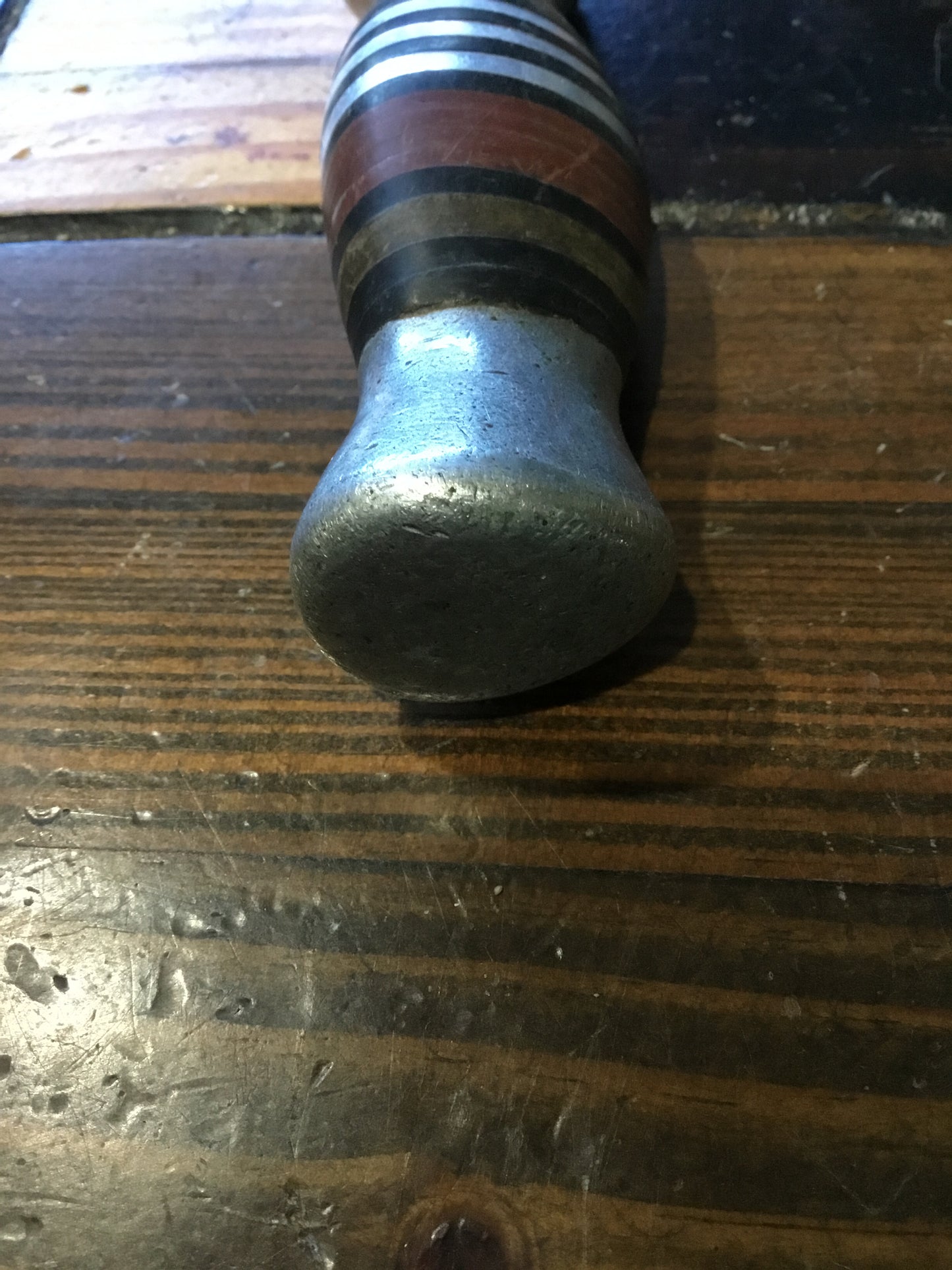 Large Vintage Knife , pressed leather handle inlay