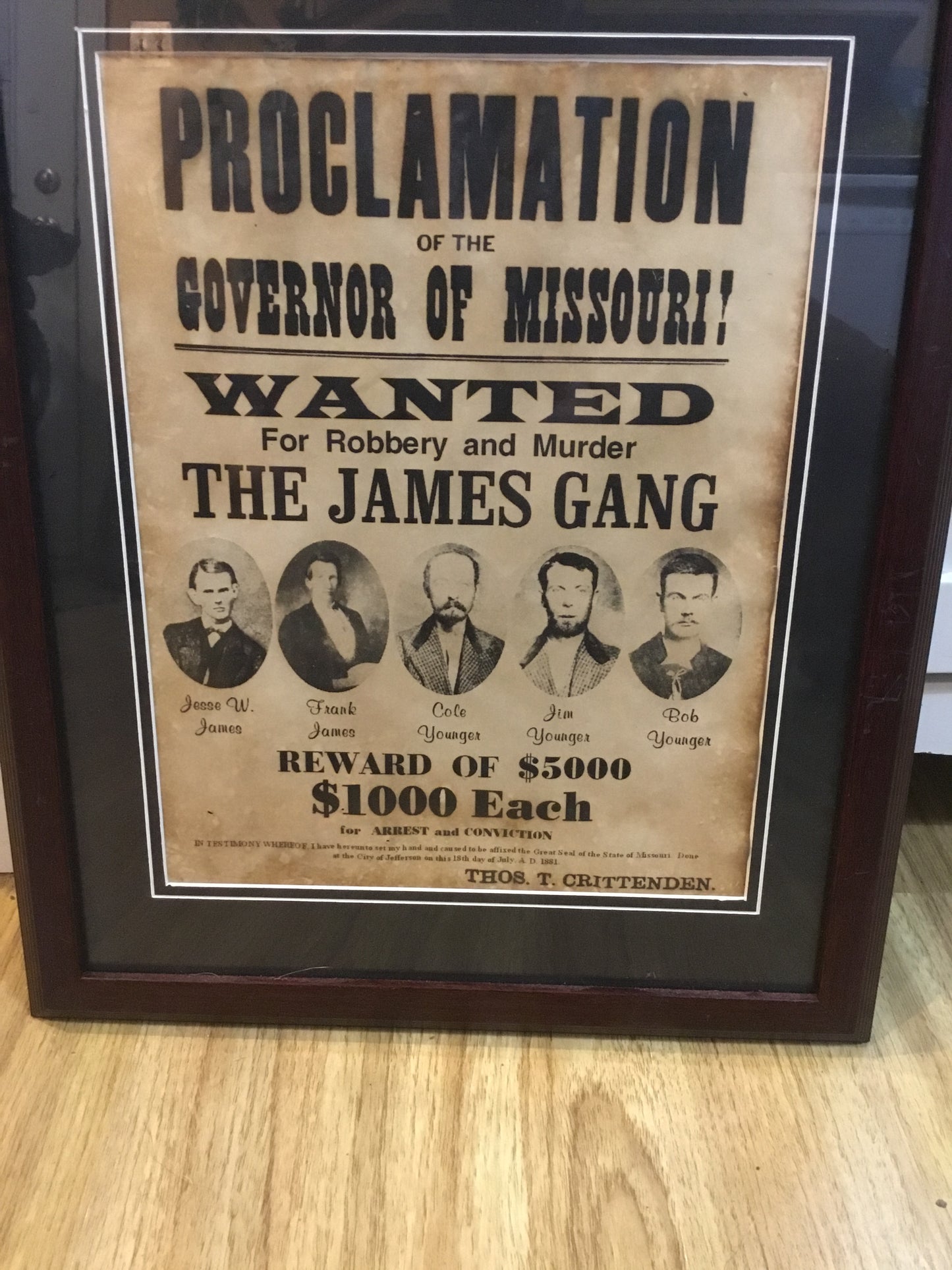 Western. Print / Poster Framed Wanted Poster THE JAMES GANG