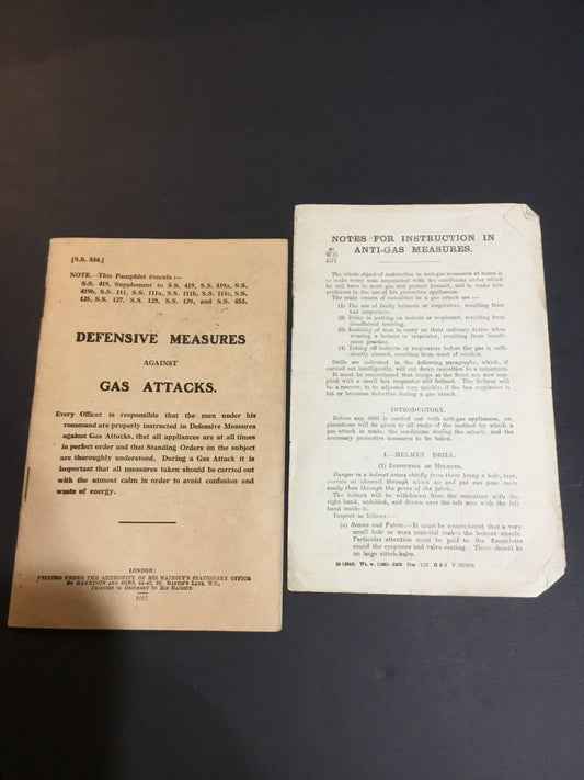 WW1 Defensive Measures against Gas Attacks pamphlet