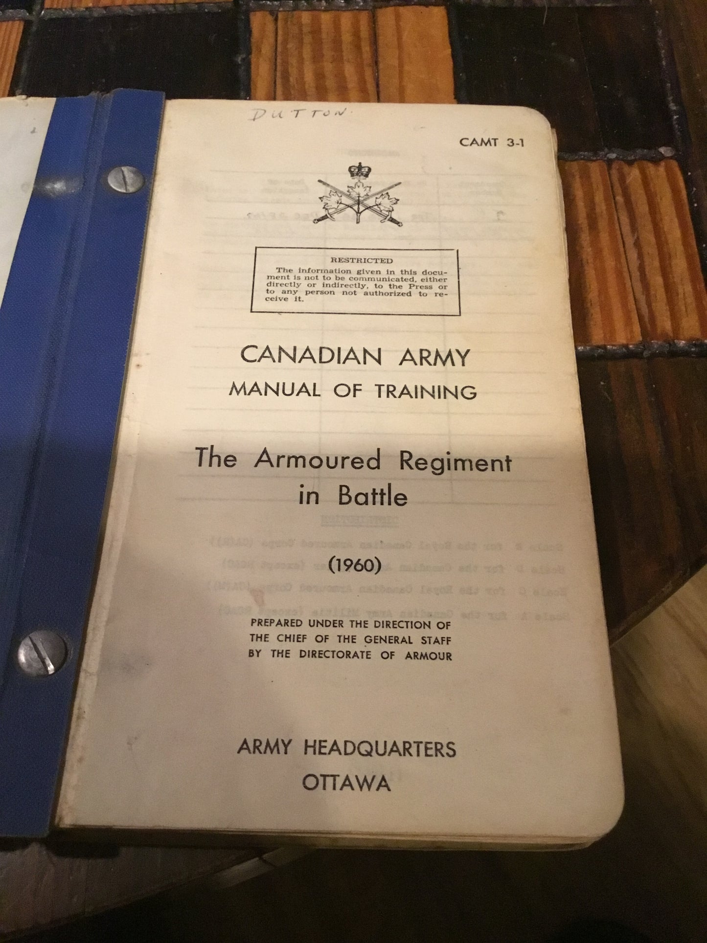 Canadian Army Manual of Training Armoured Regiment in Battle 1960