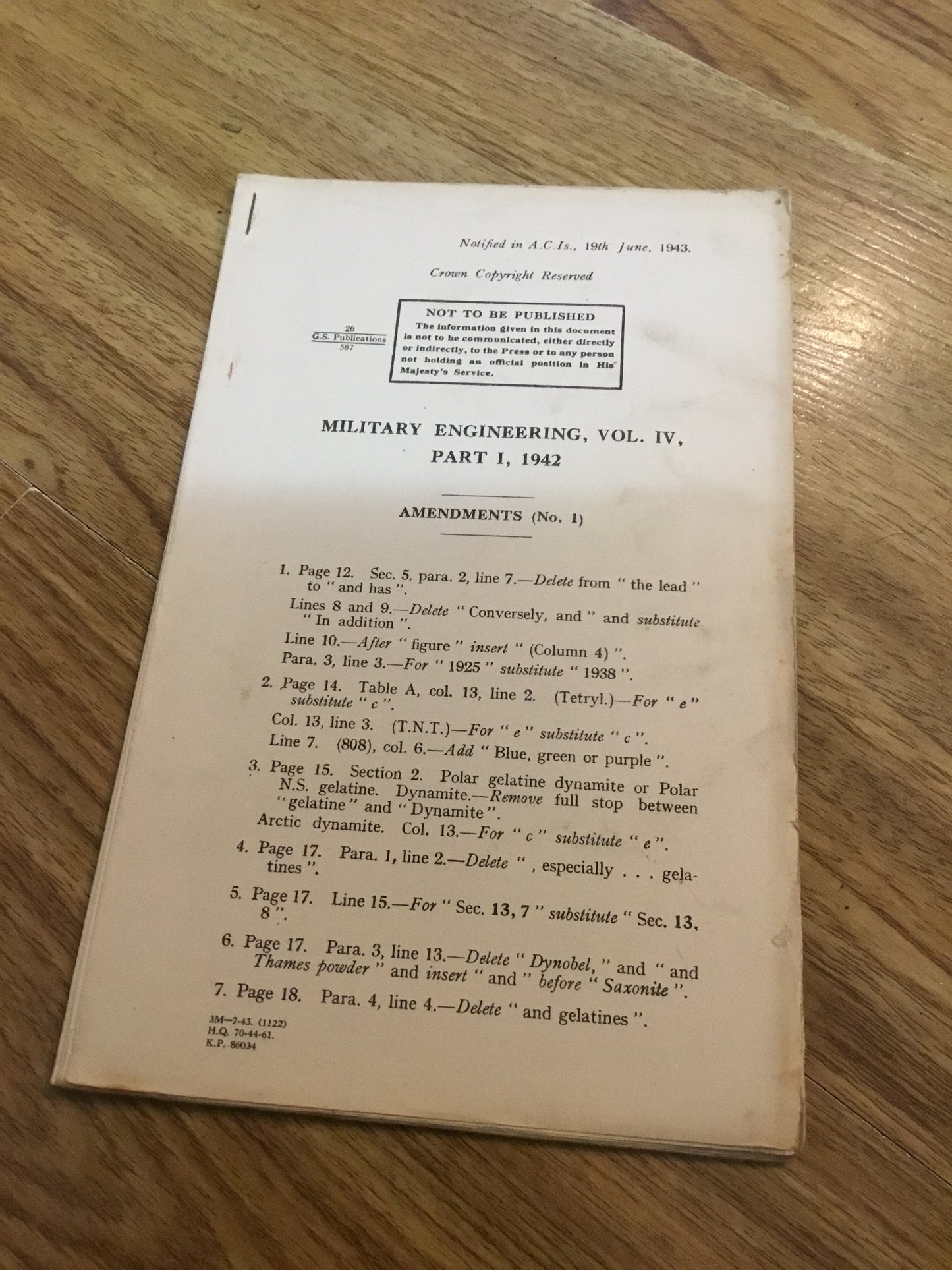 Military Engineering Part 1 DEMOLITIONS 1942 with Amendments No 1