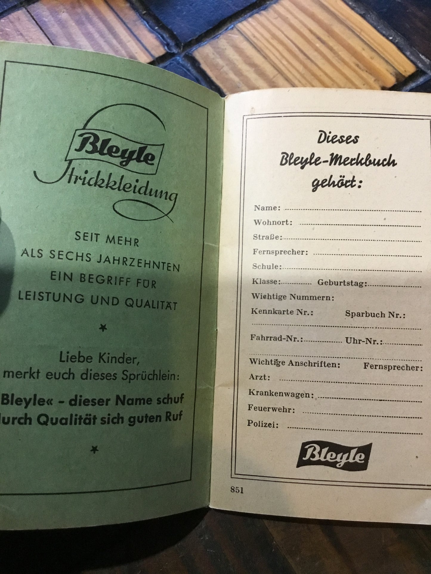 Post War Germany Memo Booklet 1952