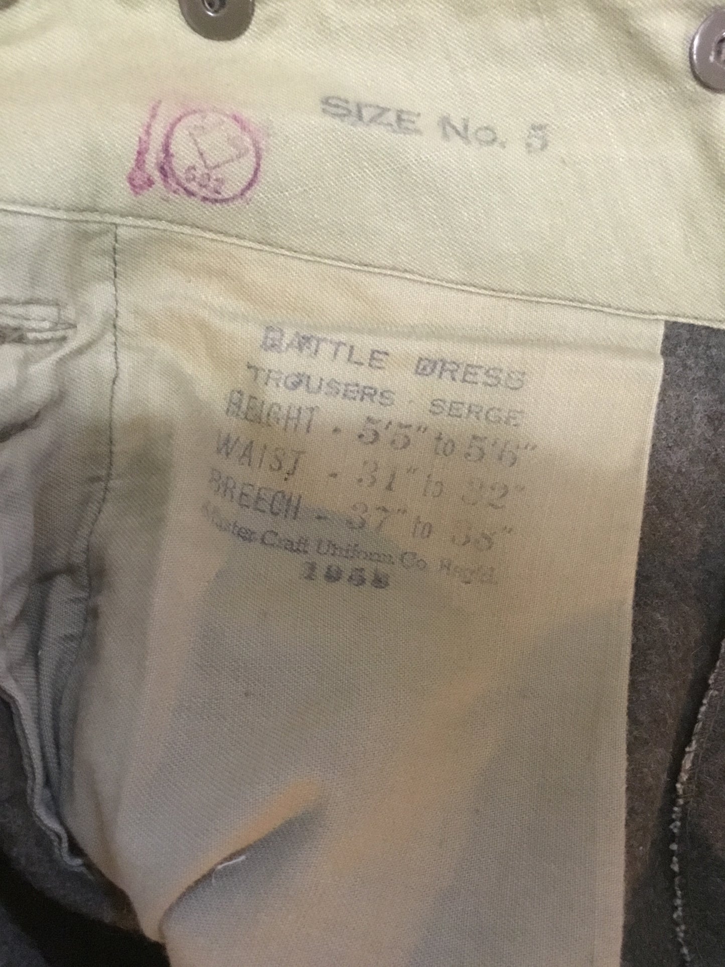 Post War Canadian Wool Battle Dress Pants Waist 32 inches