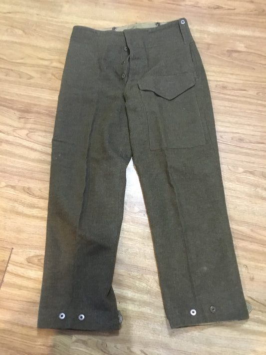 1953 Post War Canadian Wool Battle Dress Pants, up to Waist 34 inches