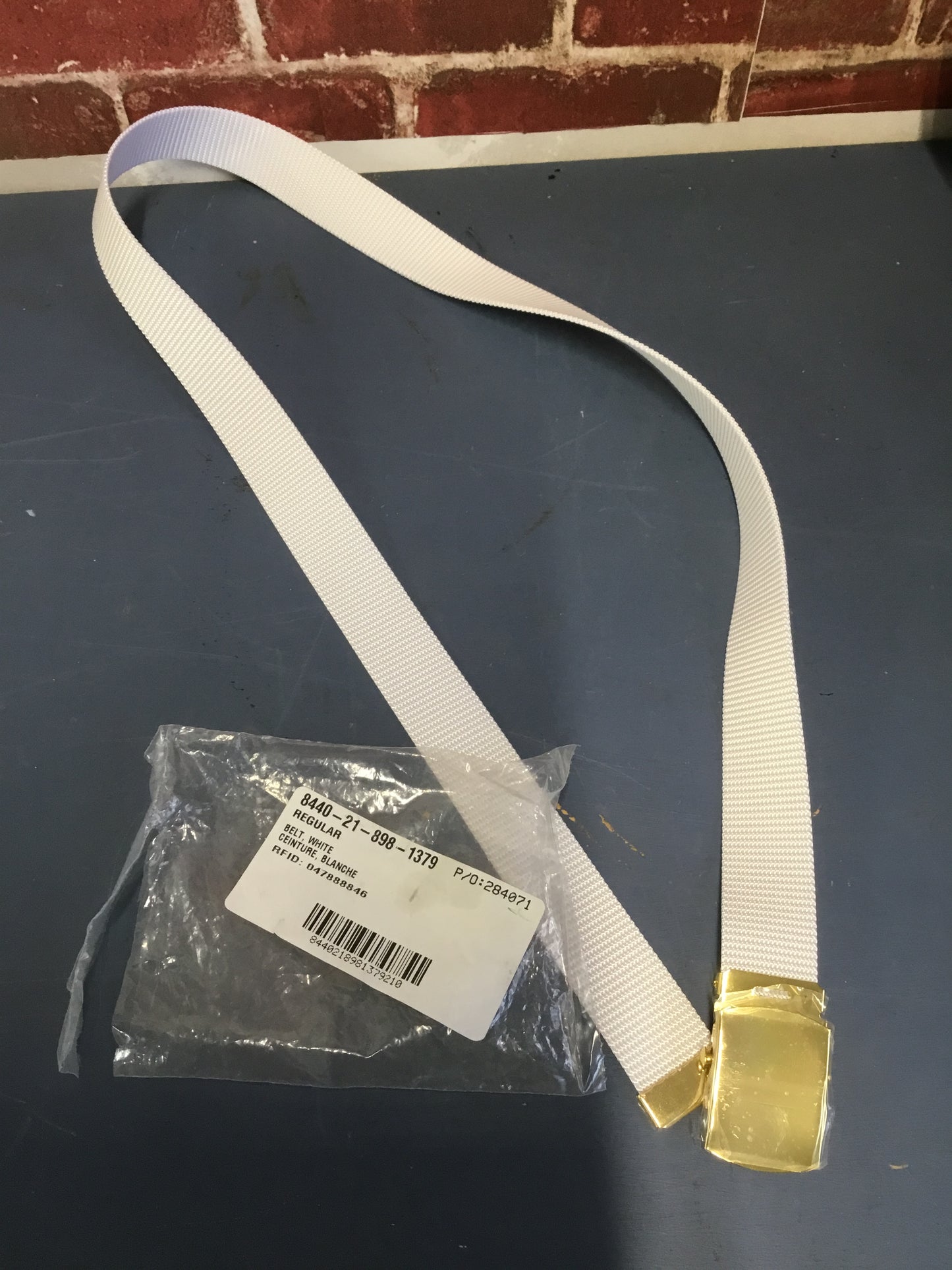 Canadian Military White Dress Belt , Brass Buckle