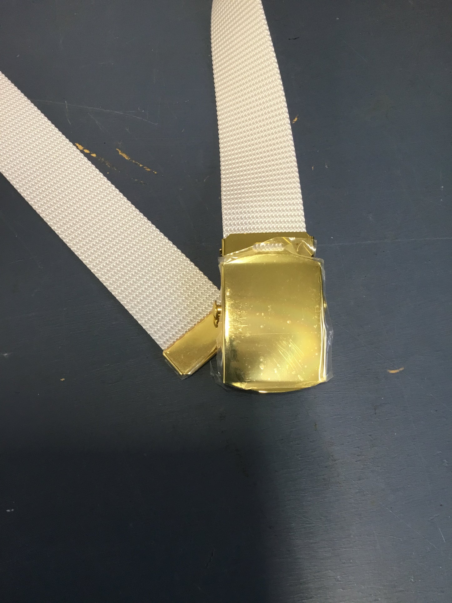 Canadian Military White Dress Belt , Brass Buckle