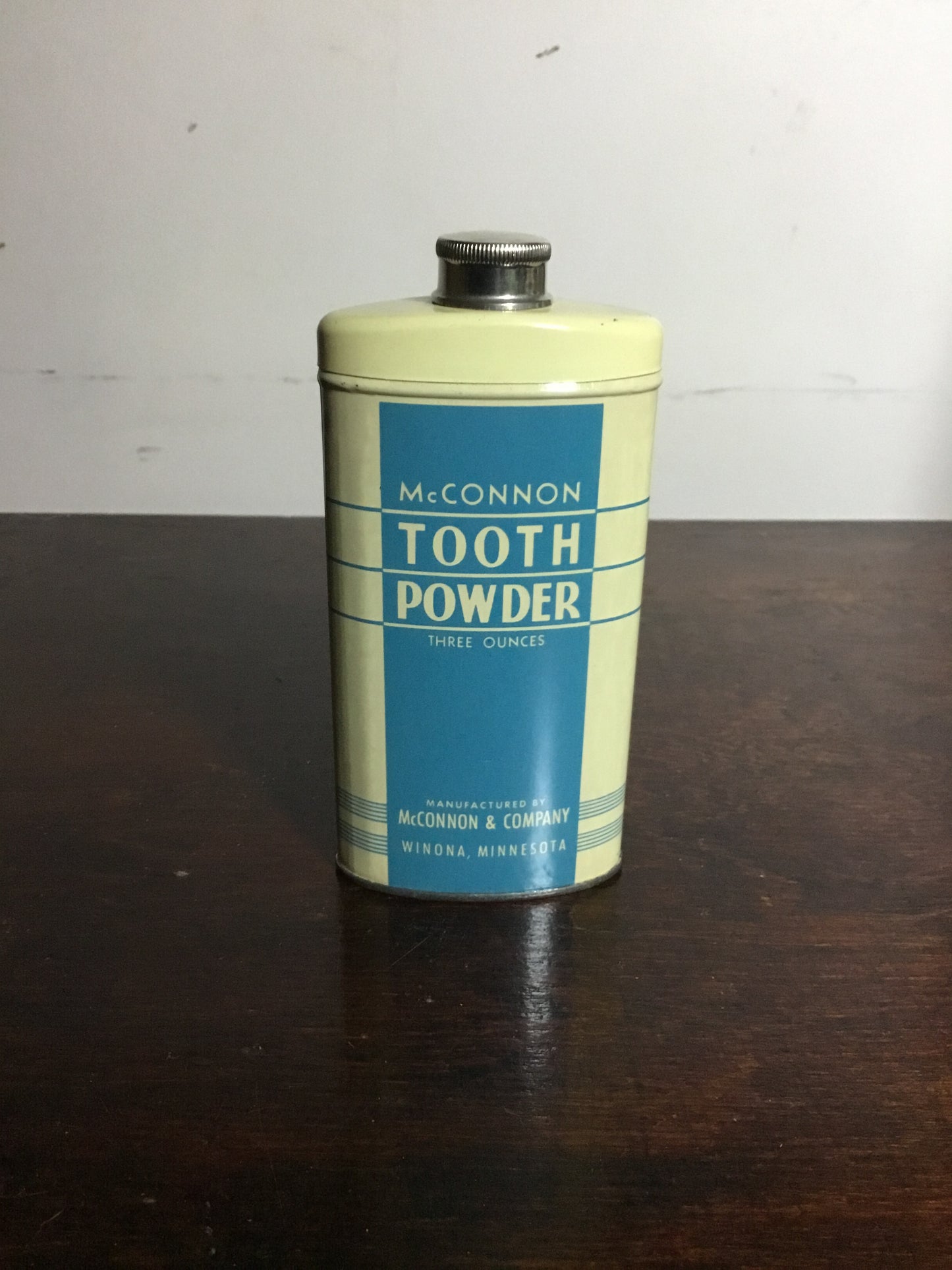 Vintage McConnon Tooth Powder 3 oz tin (EMPTY) New old stock,