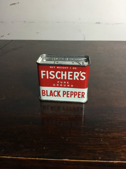 Vintage 1950s Fischers Black Pepper NOS 1oz spice tin