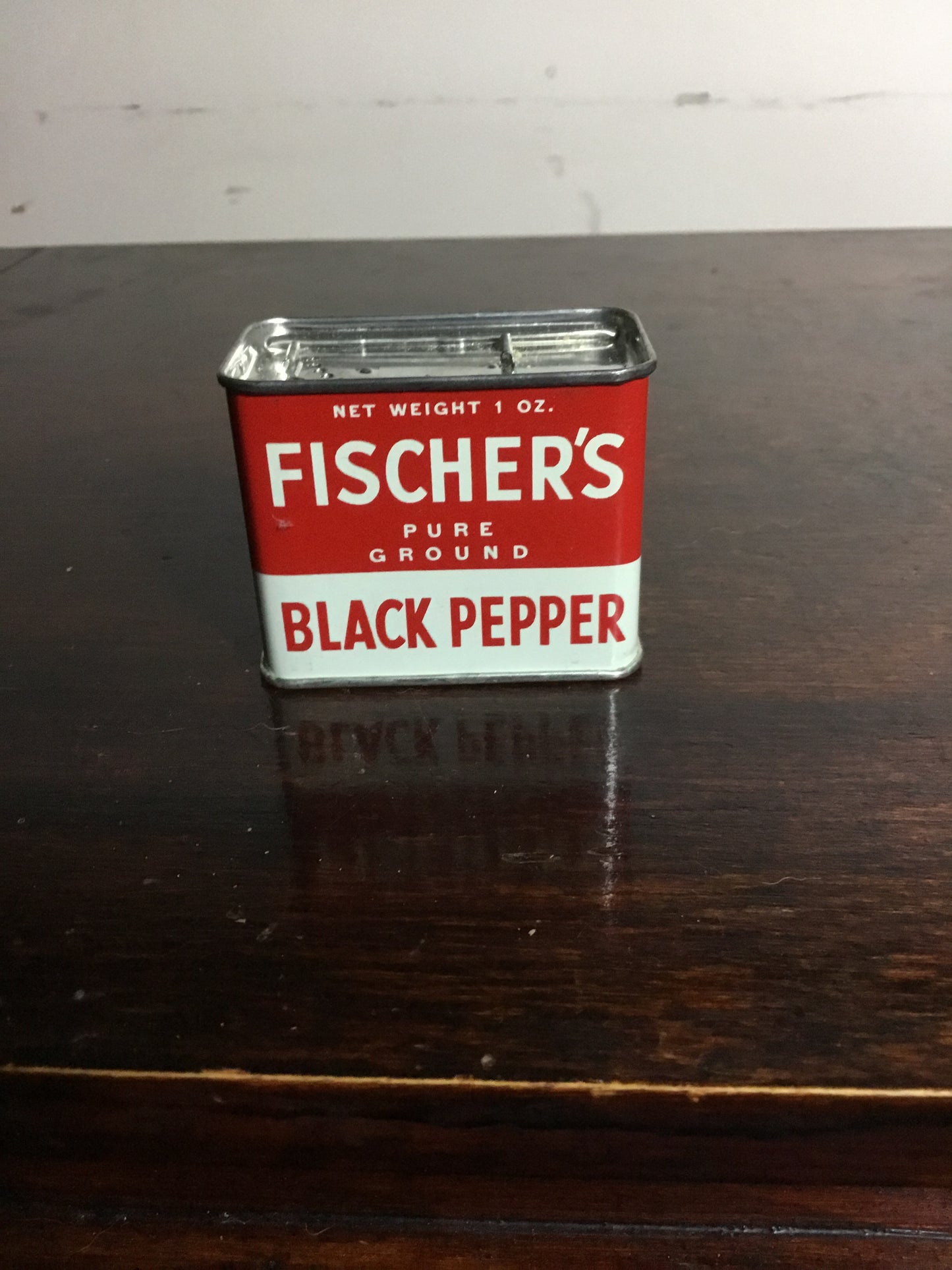 Vintage 1950s Fischers Black Pepper NOS 1oz spice tin