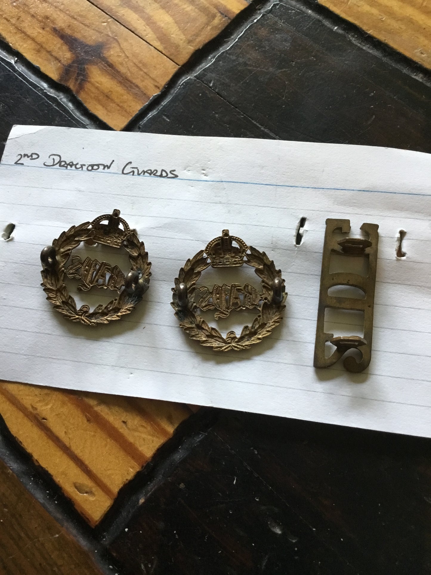 British 2nd Dragoons Guards Collar badges and Shoulder Title , Kings Crown