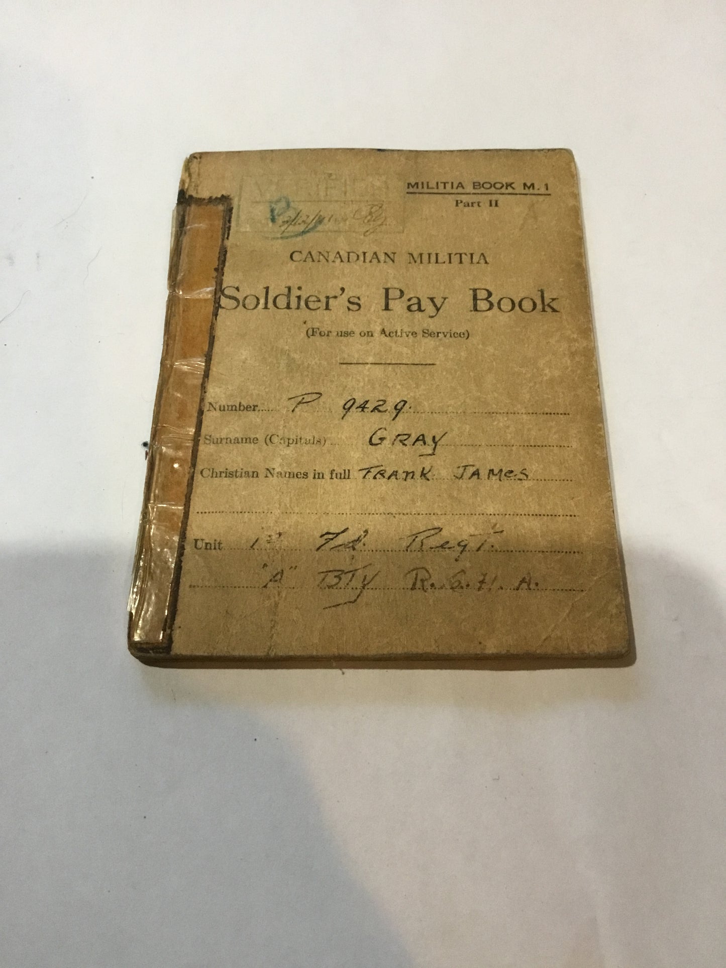 WW11 Canadian  Soldiers Pay Book , with the RCHA