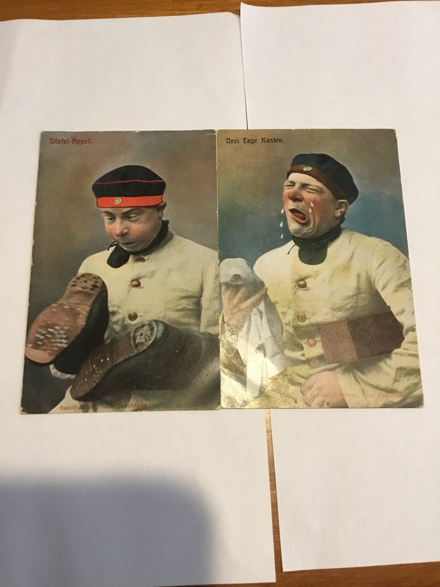2) WW1 German comedic postcards ( BOOT APPEAL , THREE DAY BOX)