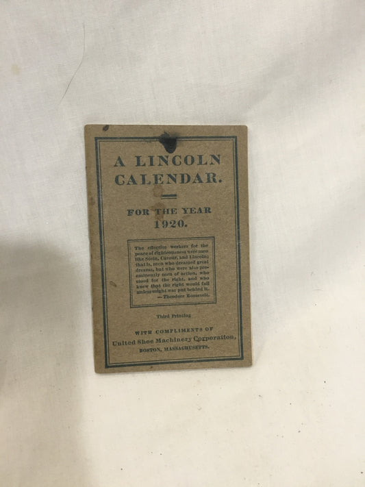 1920 Abe Lincoln pocket calendar