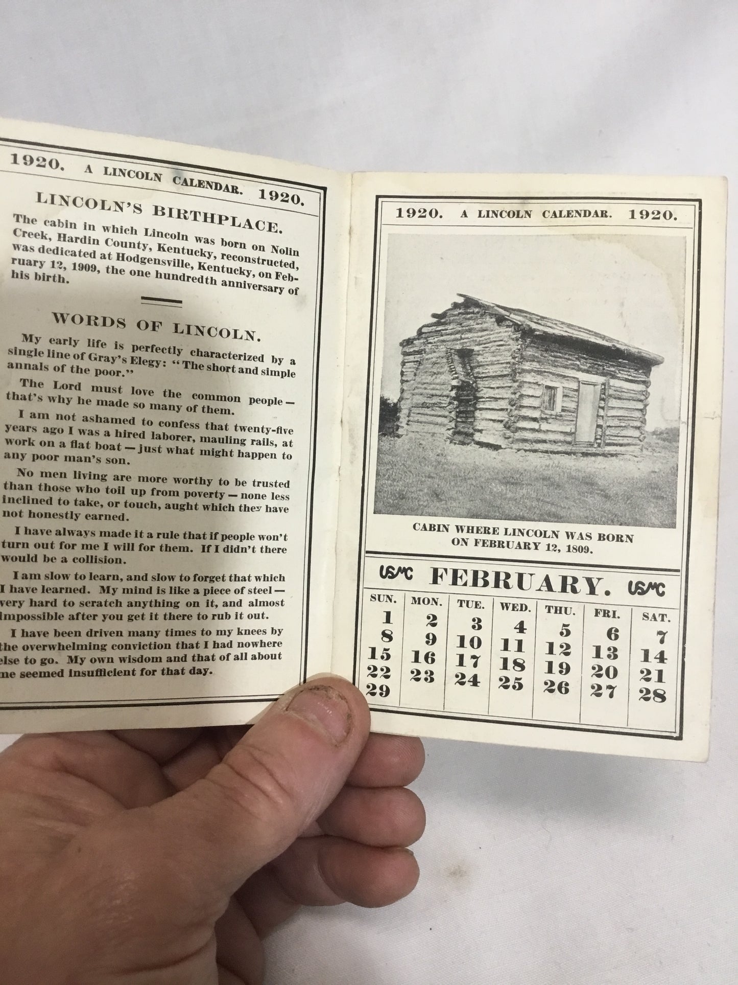 1920 Abe Lincoln pocket calendar