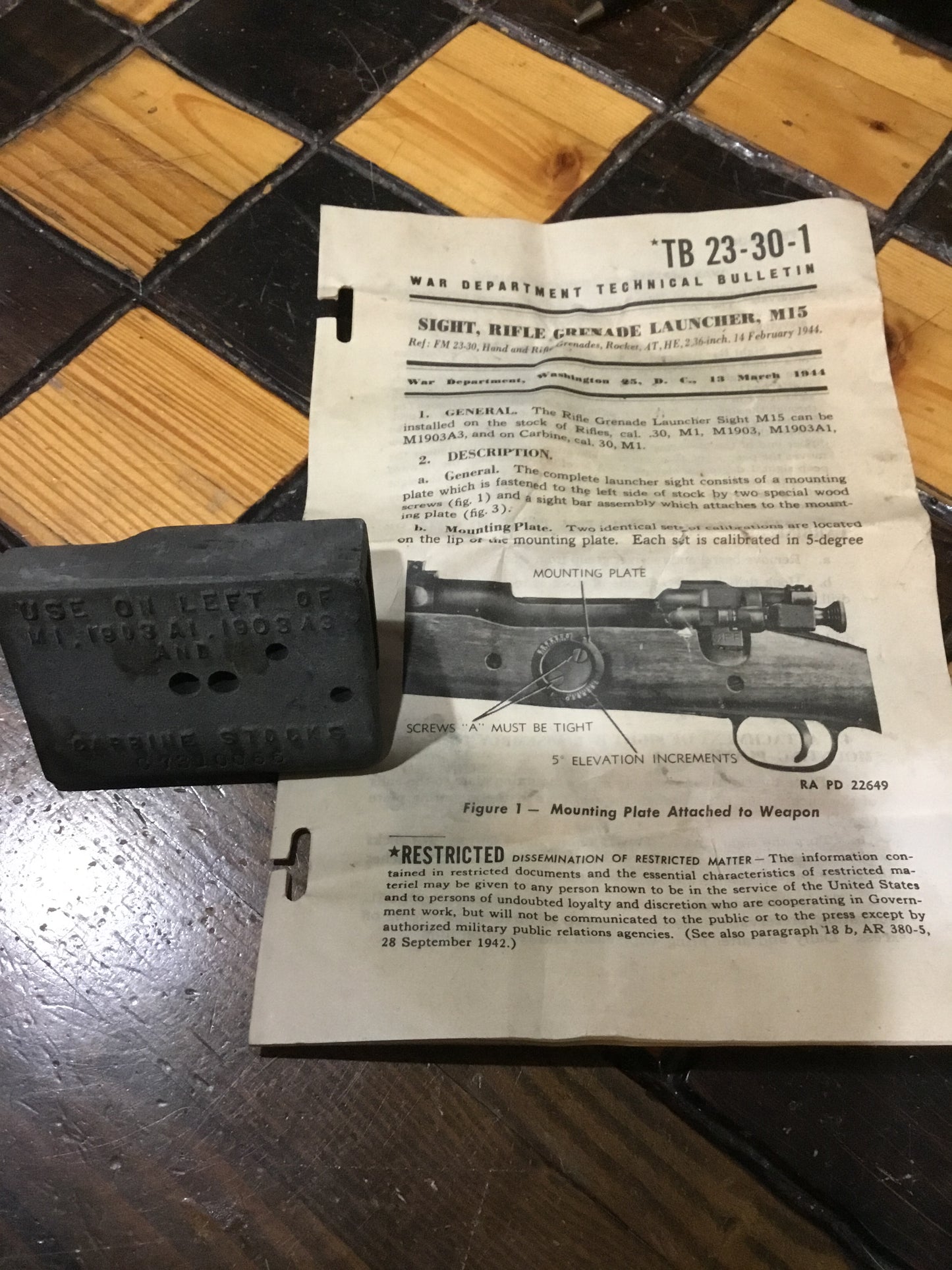 WWII ARMY DRILL JIG LEFT OF M1 1903 1903A AND CARBINE STOCK