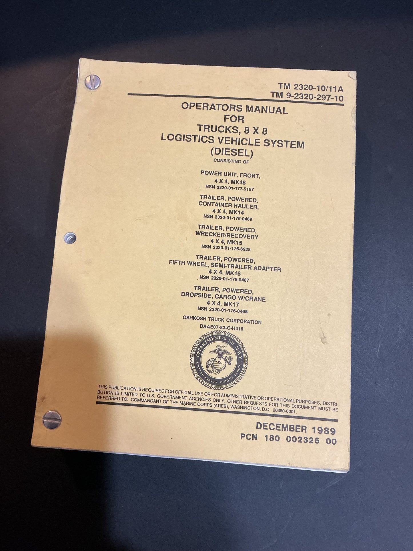 U.S Military Operators Manual Trucks 8x8 Logistics Vehicle System Diesel