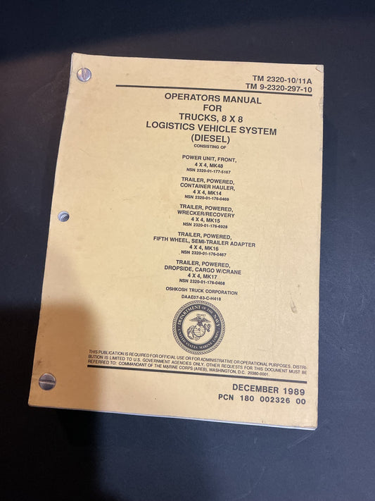 U.S Military Operators Manual Trucks 8x8 Logistics Vehicle System Diesel