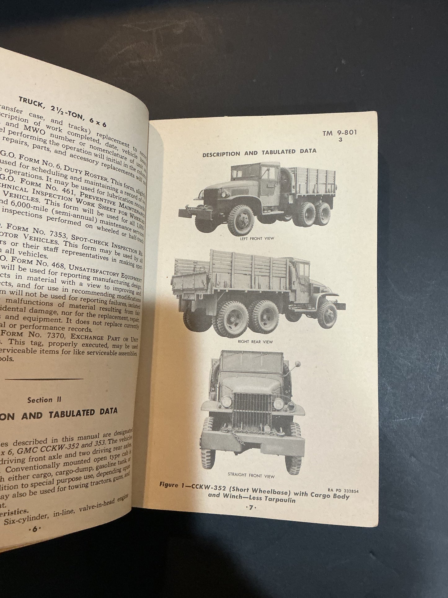 ORIGINAL 1944 WWII MANUAL TM9-801 FOR TRUCK, 2.5 TON, 6X6 GMC CCKW-352 & 353