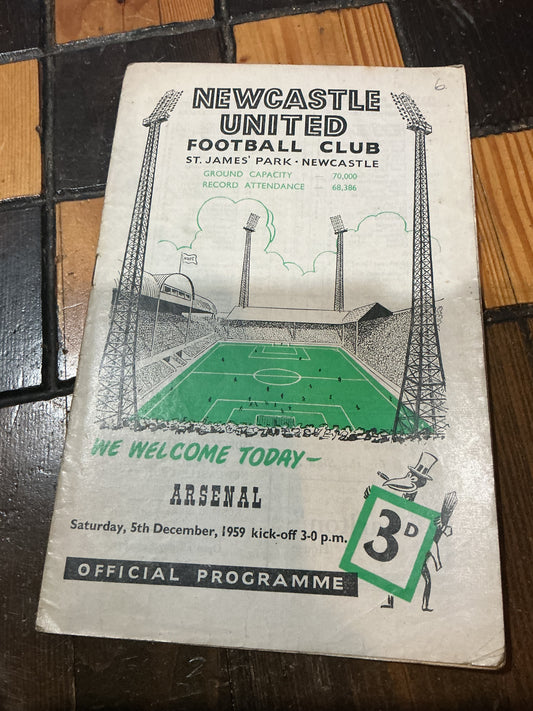 1959 Newcastle United Football V Arsenal  Official Programme