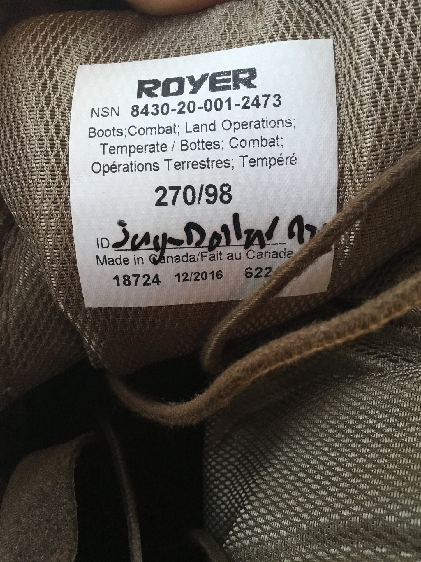 Royer Canadian Temperate Combat and Land Operation Boots Size 10