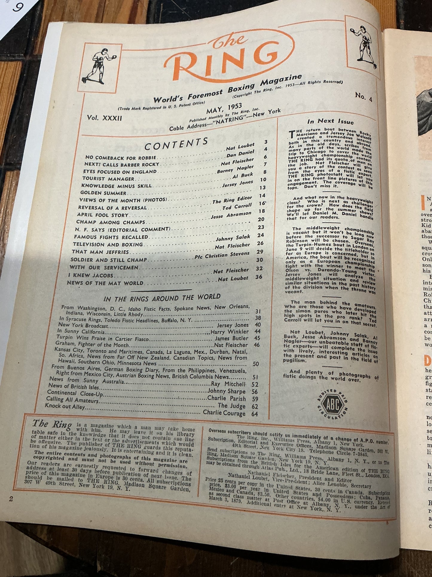 The Ring. World's Foremost Boxing Magazine. Historic Heavyweight Contest Walcott vs. Marciano. May 1953.