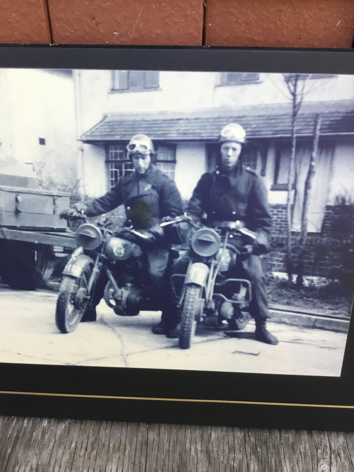 Framed Laminated Photo of two Military Dispatch Riders