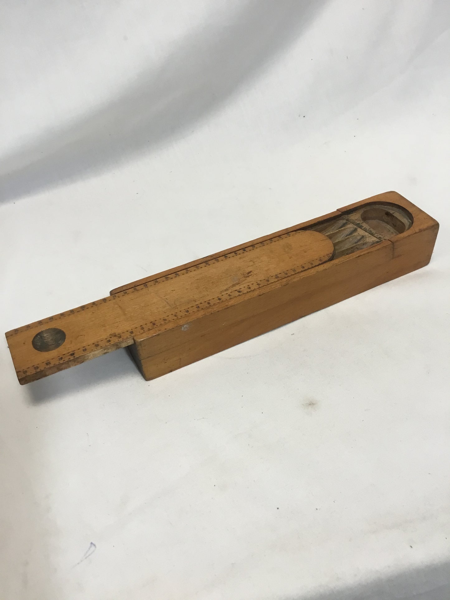 Antique Wood Pencil Box with Original Ruler